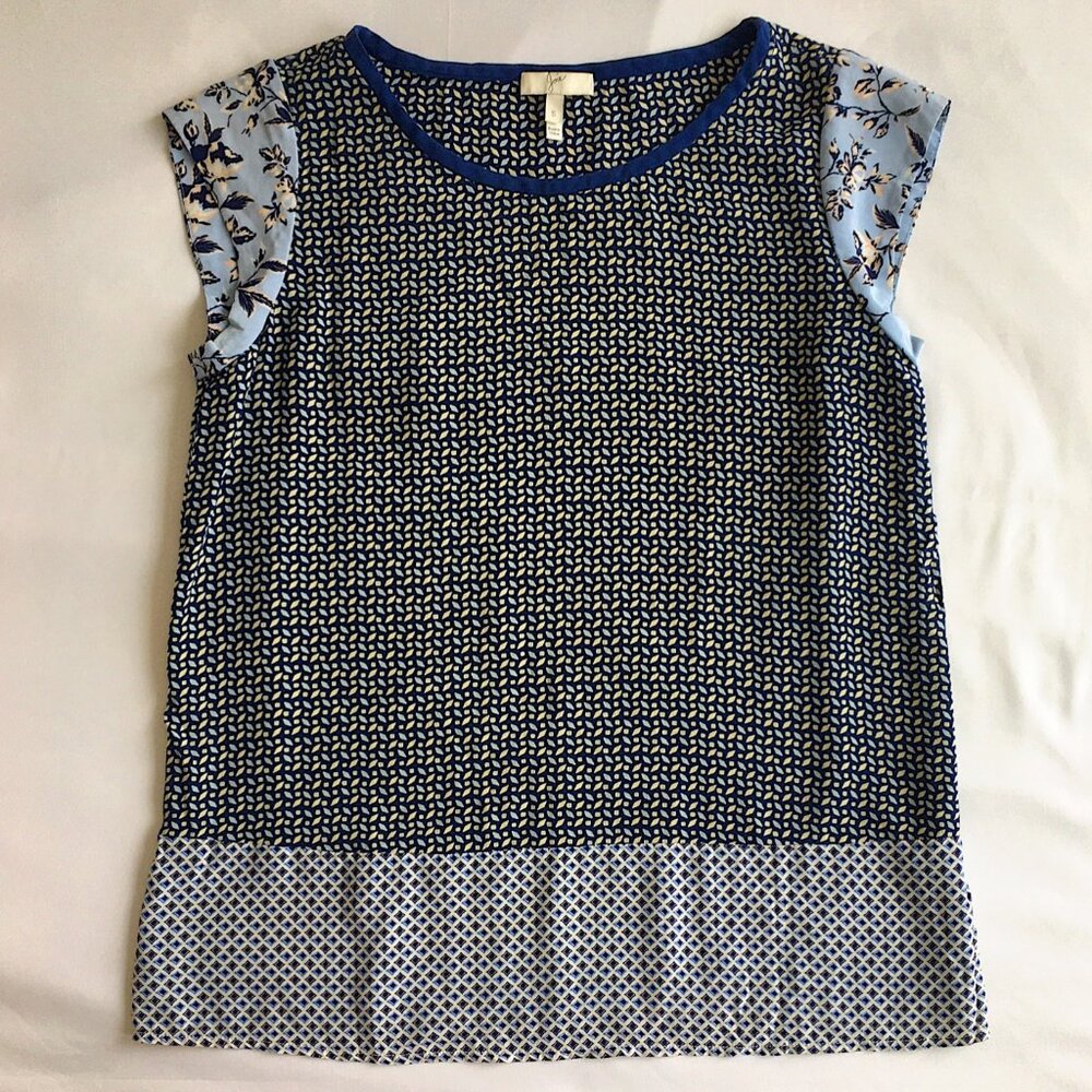 Joie Silk Floral Patterned Colorblock Shift Blouse